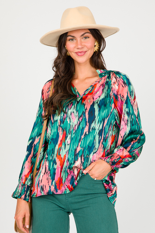 Abstract Blouse, Green/Pink