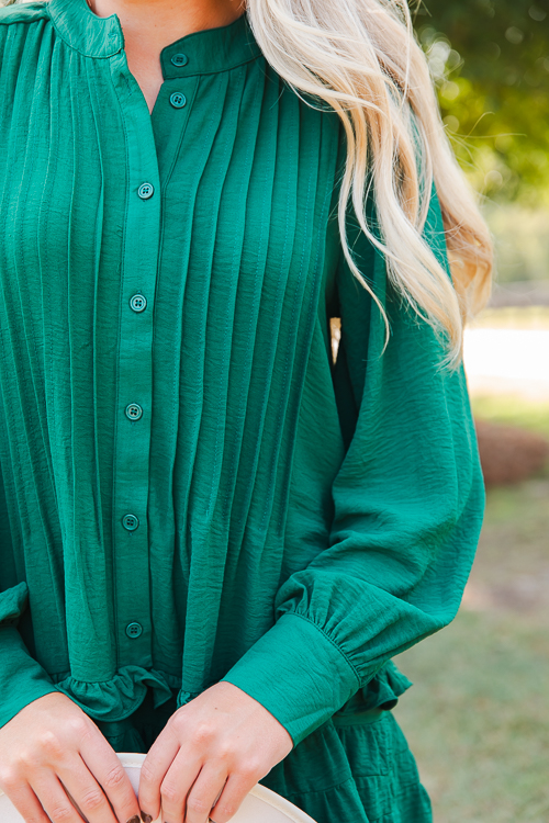 Marjorie Button Dress, Sea Green