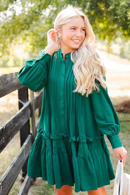 Marjorie Button Dress, Sea Green