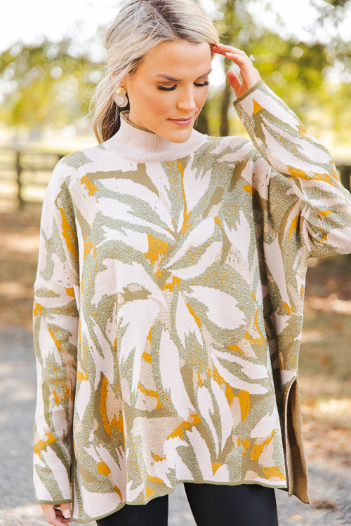 Metallic Print Sweater, Sand