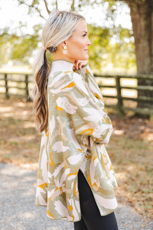 Metallic Print Sweater, Sand