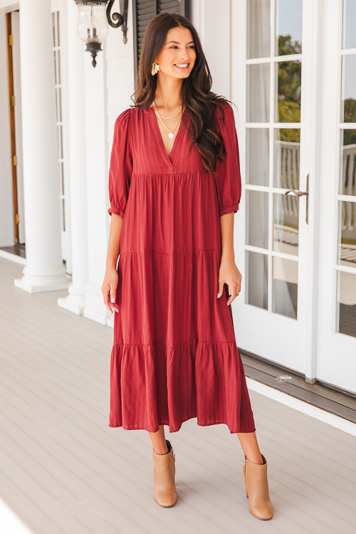 Tonal Tiered Midi, Burgundy