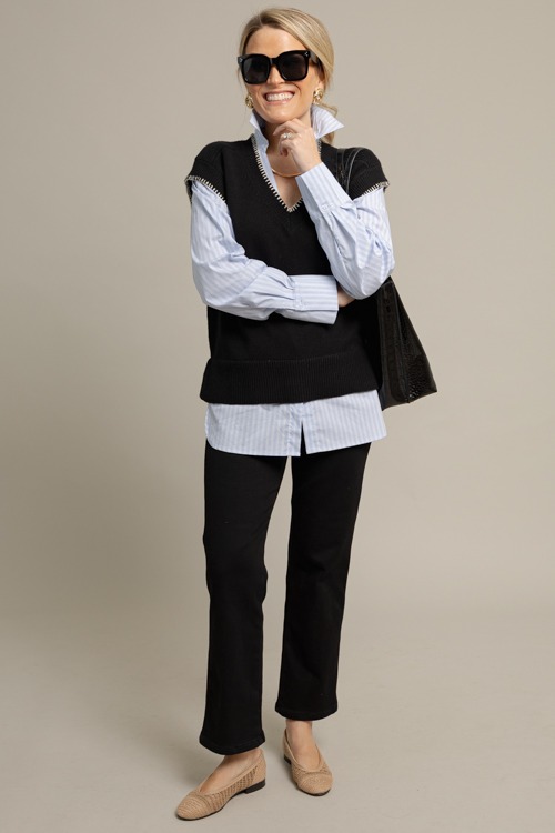 Layered Sweater Vest Top, Black