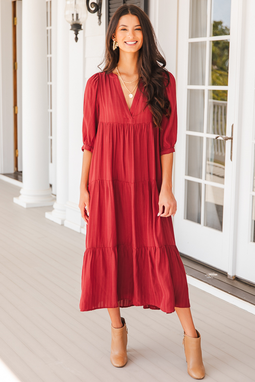 Tonal Tiered Midi, Burgundy