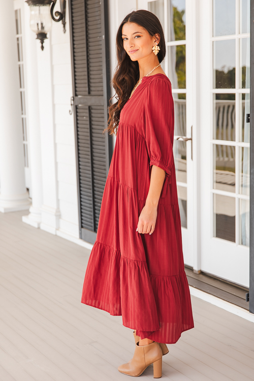 Tonal Tiered Midi, Burgundy