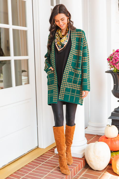 Houndstooth Cardigan, Hunter Green