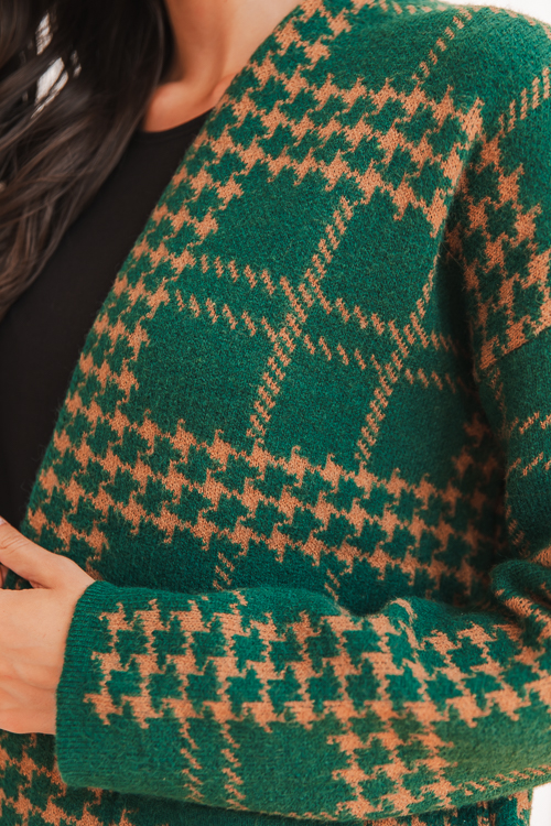 Houndstooth Cardigan, Hunter Green