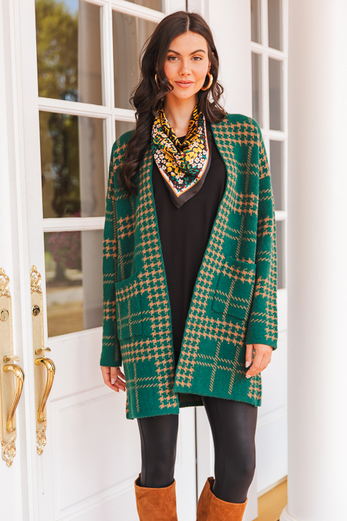 Houndstooth Cardigan, Hunter Green