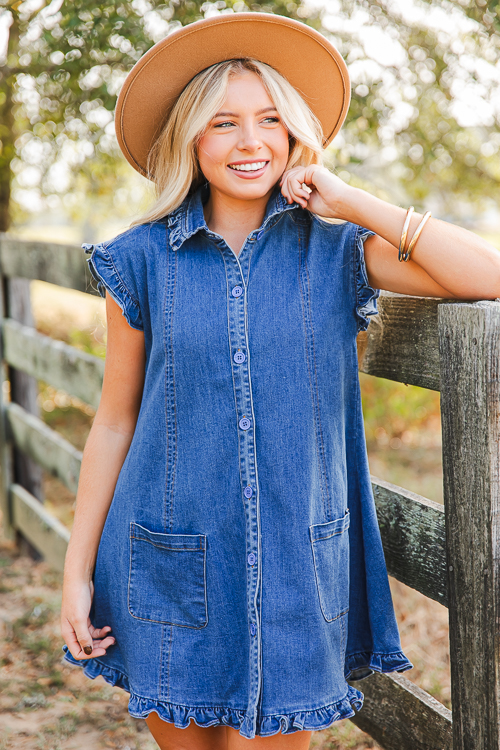 Ruffled Denim Shirt Dress