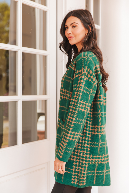 Houndstooth Cardigan, Hunter Green