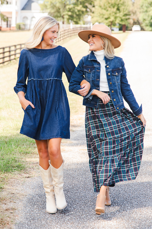 Fray Babydoll Denim Dress, Dark
