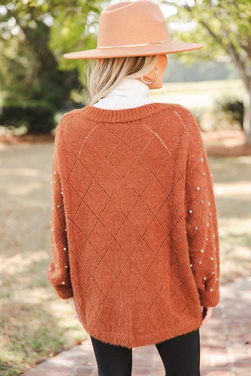 Women's Pearl Studded Eyelash Sweater