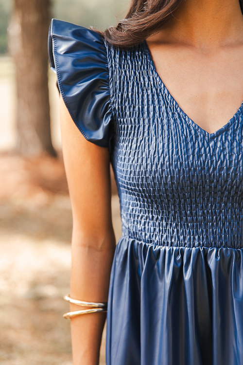 Leather Smock Midi, Navy