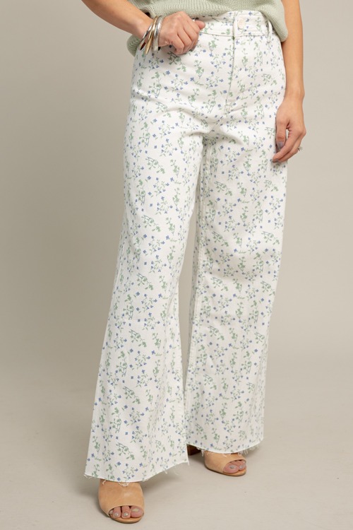 Floral Whimsy Jeans, White/Blue
