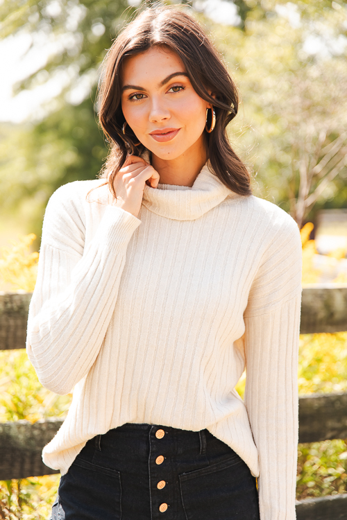 Estelle Rib Turtleneck, Ivory