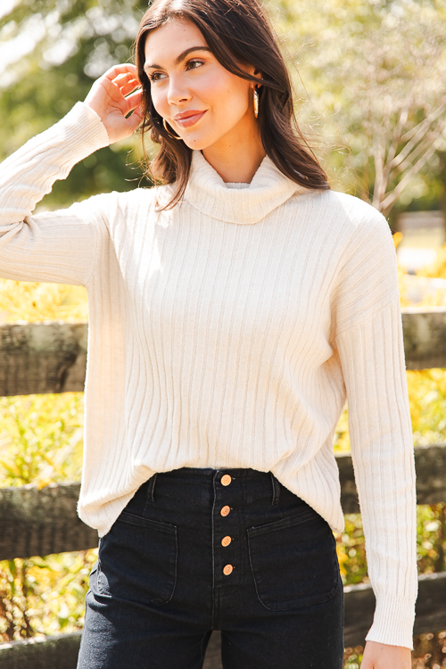 Estelle Rib Turtleneck, Ivory