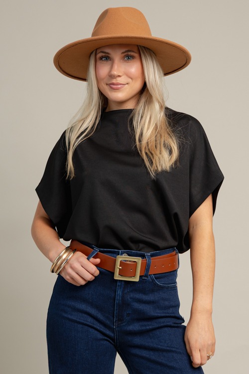 Mock Neck Dolman Top, Black