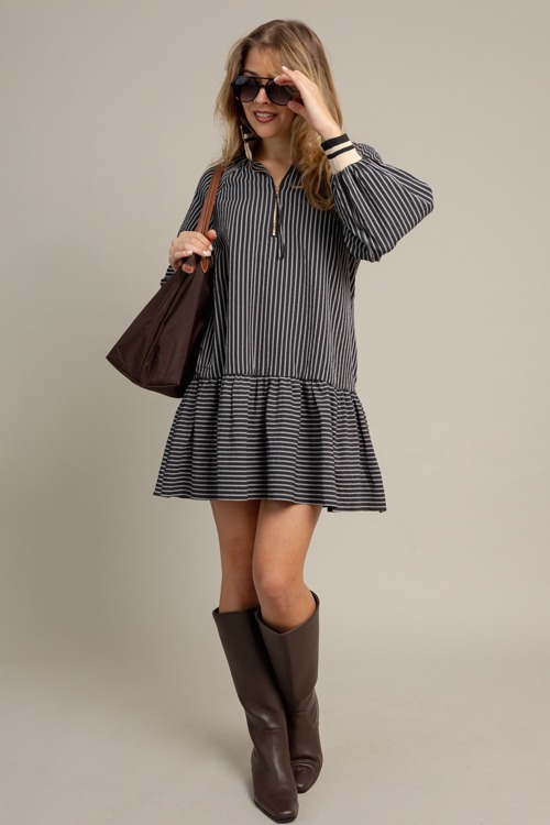 Stripe Contrast Zip Dress, Black - 1013-68.jpg