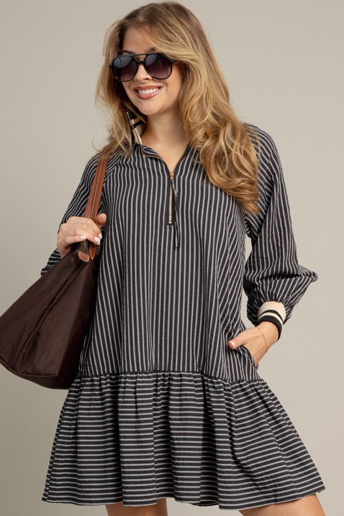 Stripe Contrast Zip Dress, Black - 1013-69.jpg