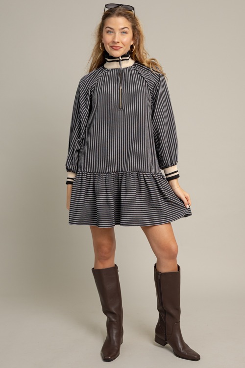 Stripe Contrast Zip Dress, Black - 1013-71.jpg
