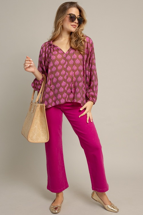 Patch Pocket Wide Leg Jeans, Fuchsia