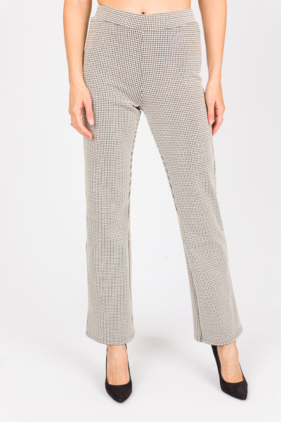 Houndstooth Knit Pants, Ivory/Brown