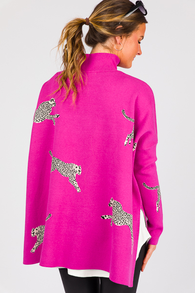 Chic Leopard Sweater, Hot Pink - New Arrivals - The Blue Door Boutique