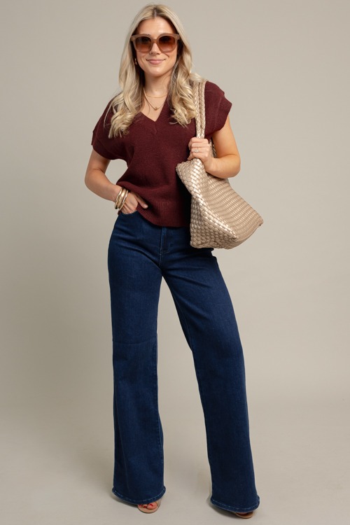 V-Neck Sweater Top, Red Wood - 1014-153.jpg