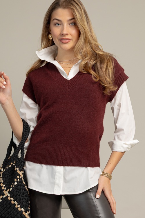 V-Neck Sweater Top, Red Wood - 1014-156.jpg