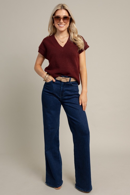 V-Neck Sweater Top, Red Wood - 1014-158.jpg