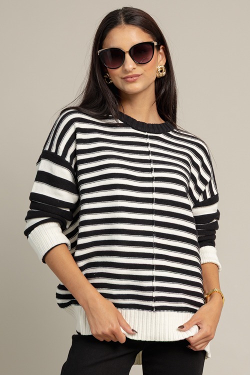 Stripe Center Seam Sweater, Black
