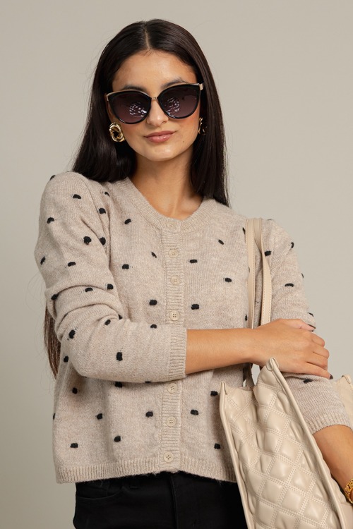 Polka Dot Button Cardi, Mushroom