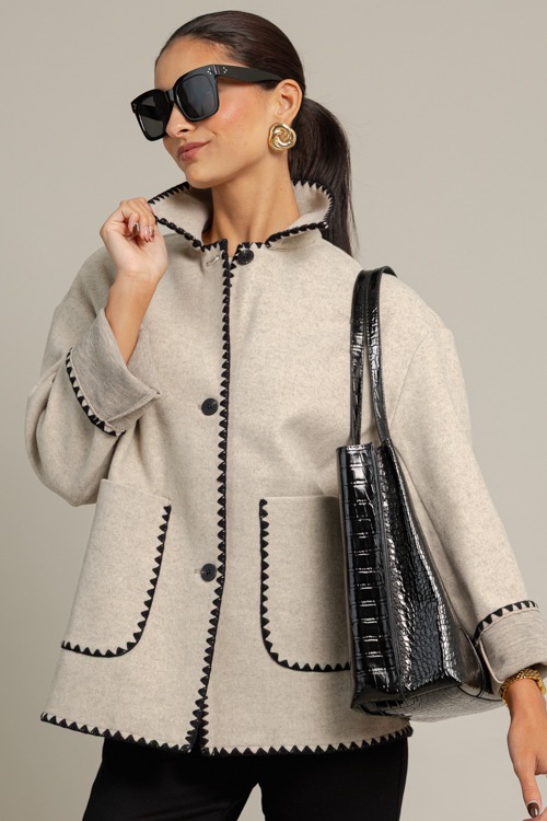 Contrast Stitch Trim Jacket, Taupe