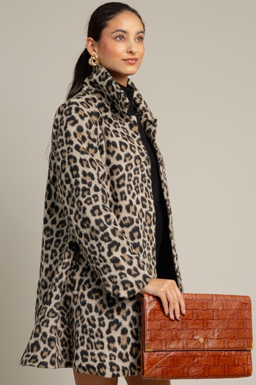 Leopard Button Coat, Taupe Black