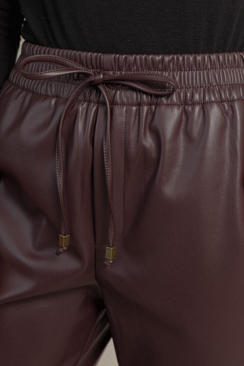 Pull-On Leather Pants, Maroon - 1014-334.jpg