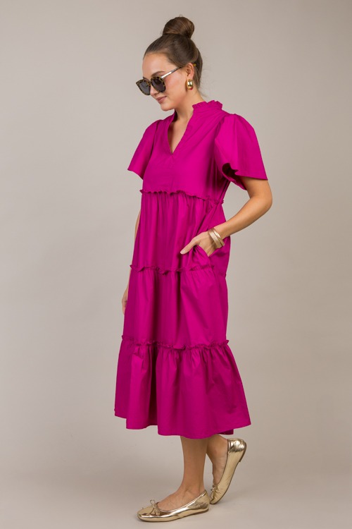 Noelle Split Neck Midi, Magenta