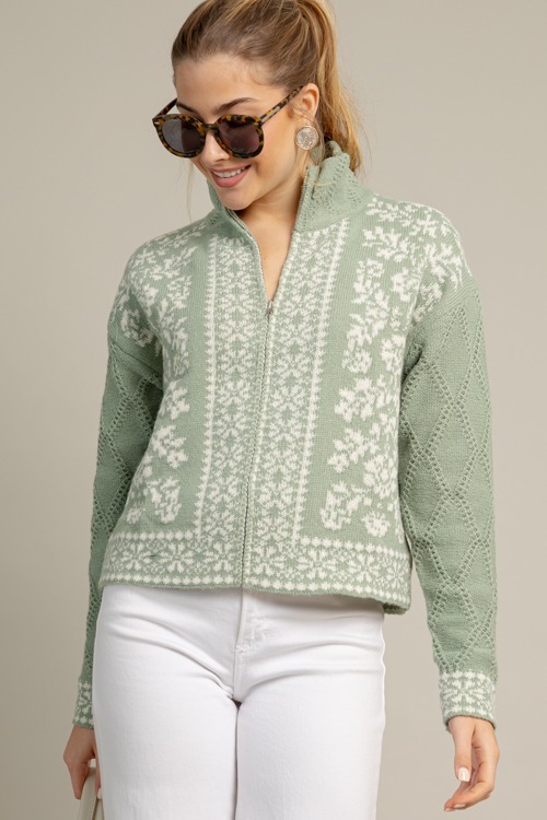 Printed Sweater Jacket, Sage - 1015-100.jpg