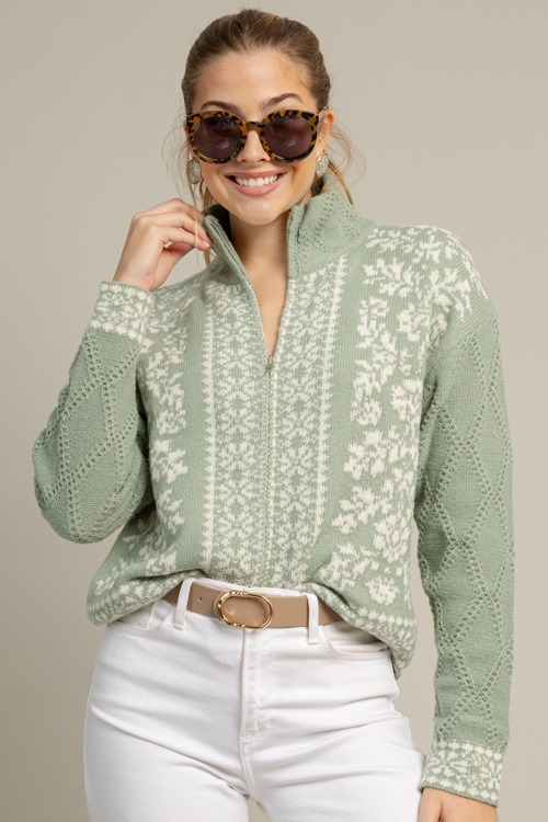 Printed Sweater Jacket, Sage - 1015-102.jpg