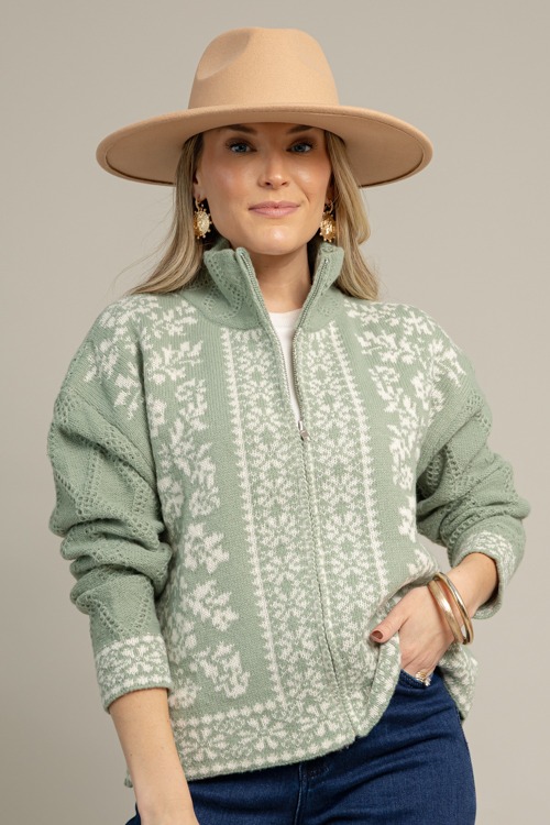 Printed Sweater Jacket, Sage - 1015-103.jpg