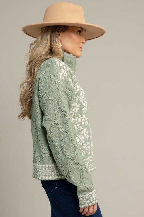 Printed Sweater Jacket, Sage - 1015-104.jpg