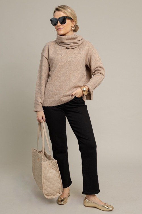 Wrap Neck Scarf Sweater, Mocha