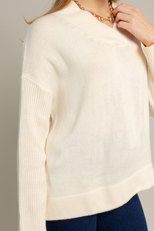 Relaxed V-Neck Sweater, Cream - 1015-114h.jpg