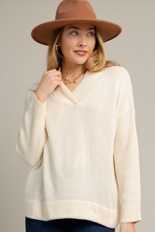 Relaxed V-Neck Sweater, Cream - 1015-119.jpg