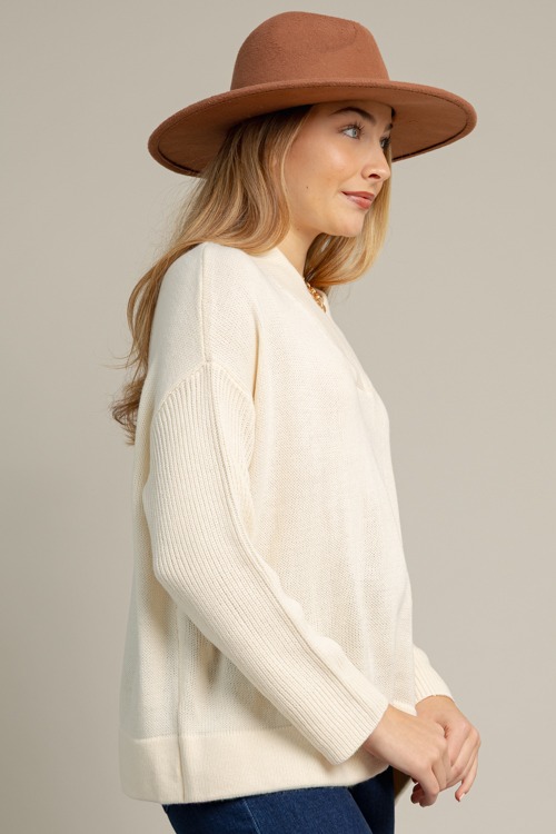 Relaxed V-Neck Sweater, Cream - 1015-120.jpg