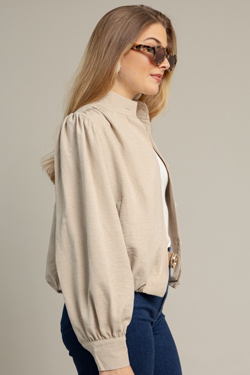 Bubble Hem Button Jacket, Taupe - 1015-134.jpg