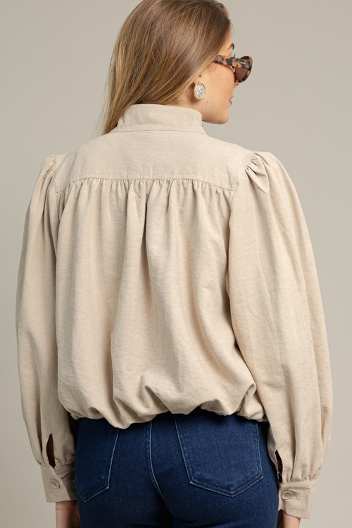 Bubble Hem Button Jacket, Taupe - 1015-135.jpg