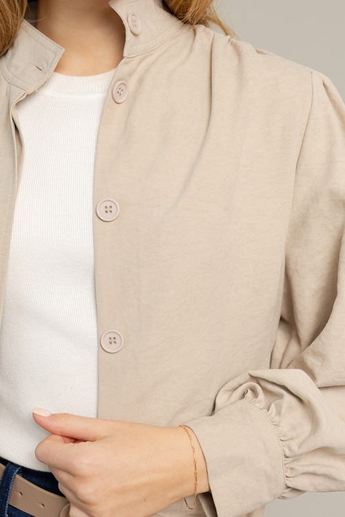 Bubble Hem Button Jacket, Taupe - 1015-136.jpg