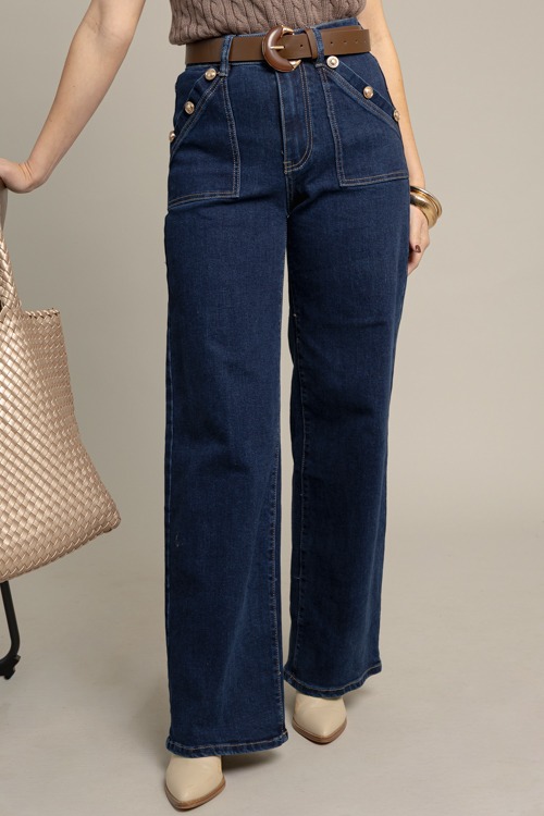 Button Detail Jeans, Blue