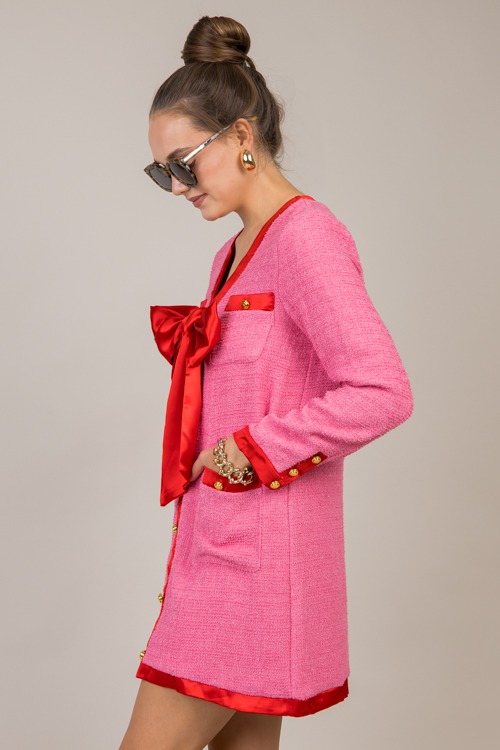 Satin Trim Tweed Dress, Pink - 1015-35.jpg