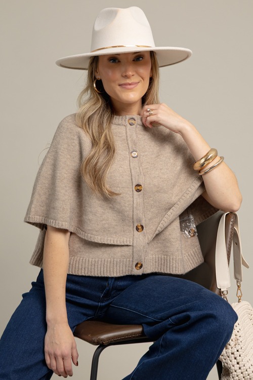 Button Up Cape Sweater, Taupe